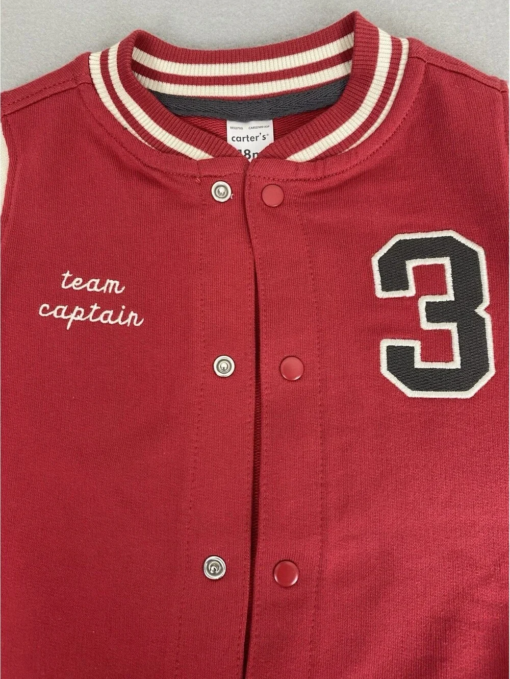 Carter's Boys 3-Piece Outfit Set 18M NWT Varsity Jacket Bodysuit Pants Gray Red